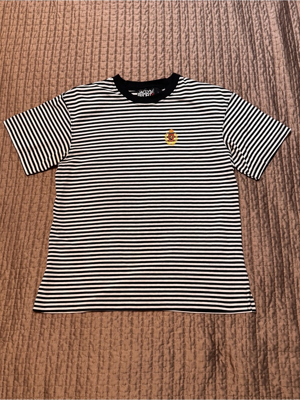 Jaclyn Smith Black and White Striped Short Sleeve Tee